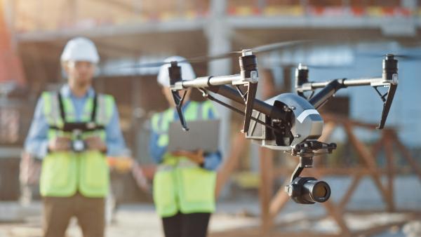 drone operators on a building site